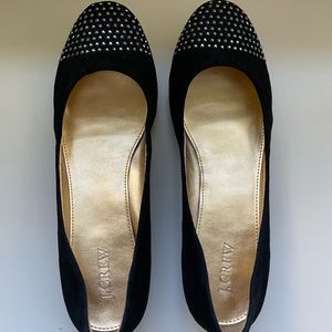 J. Crew Black Suède Flats with Sparkle